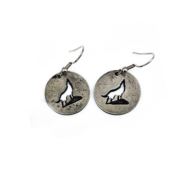 Pewter Earrings - Howling Wolf Cutout