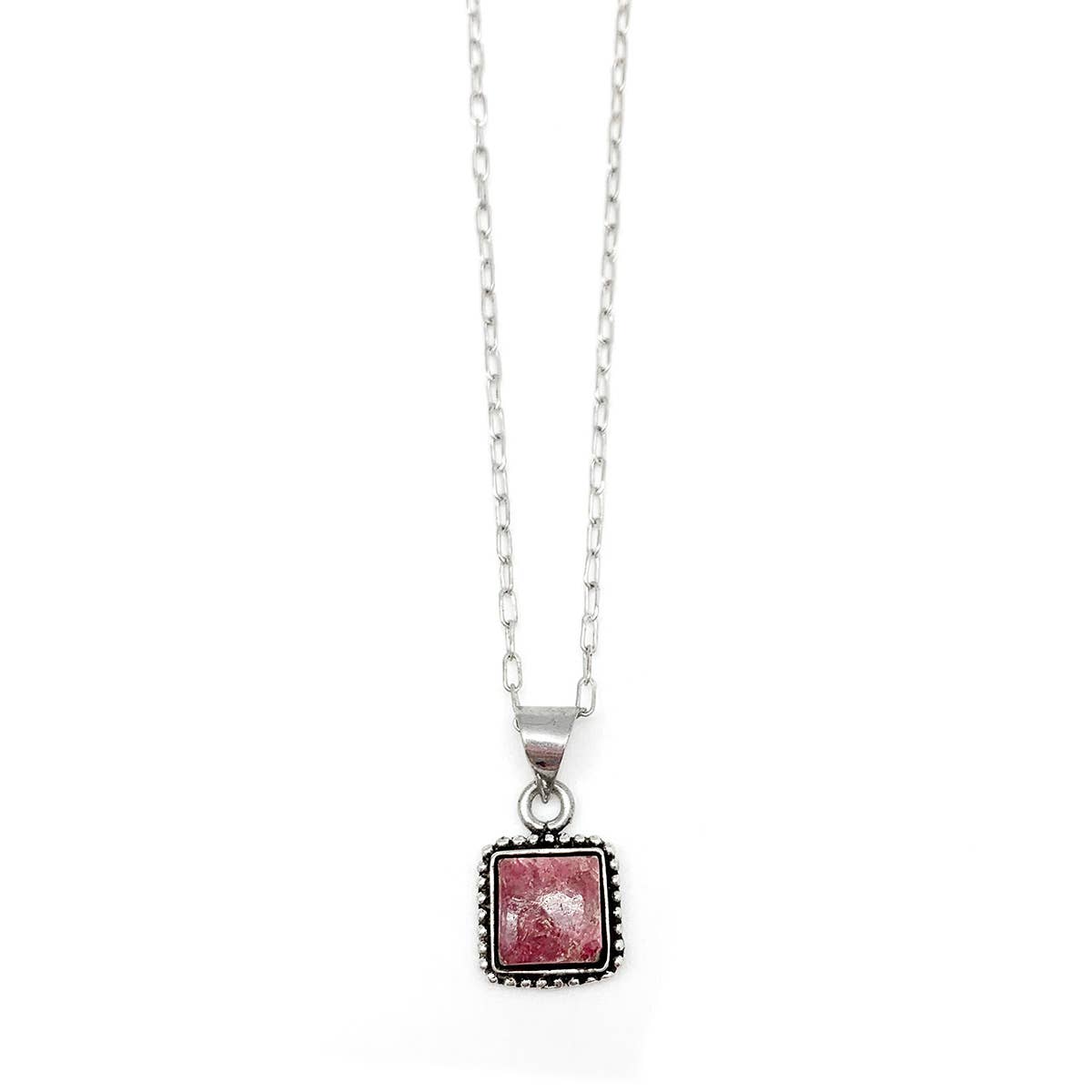 Handcrafted Semiprecious Small Stone Necklace - Rhodonite
