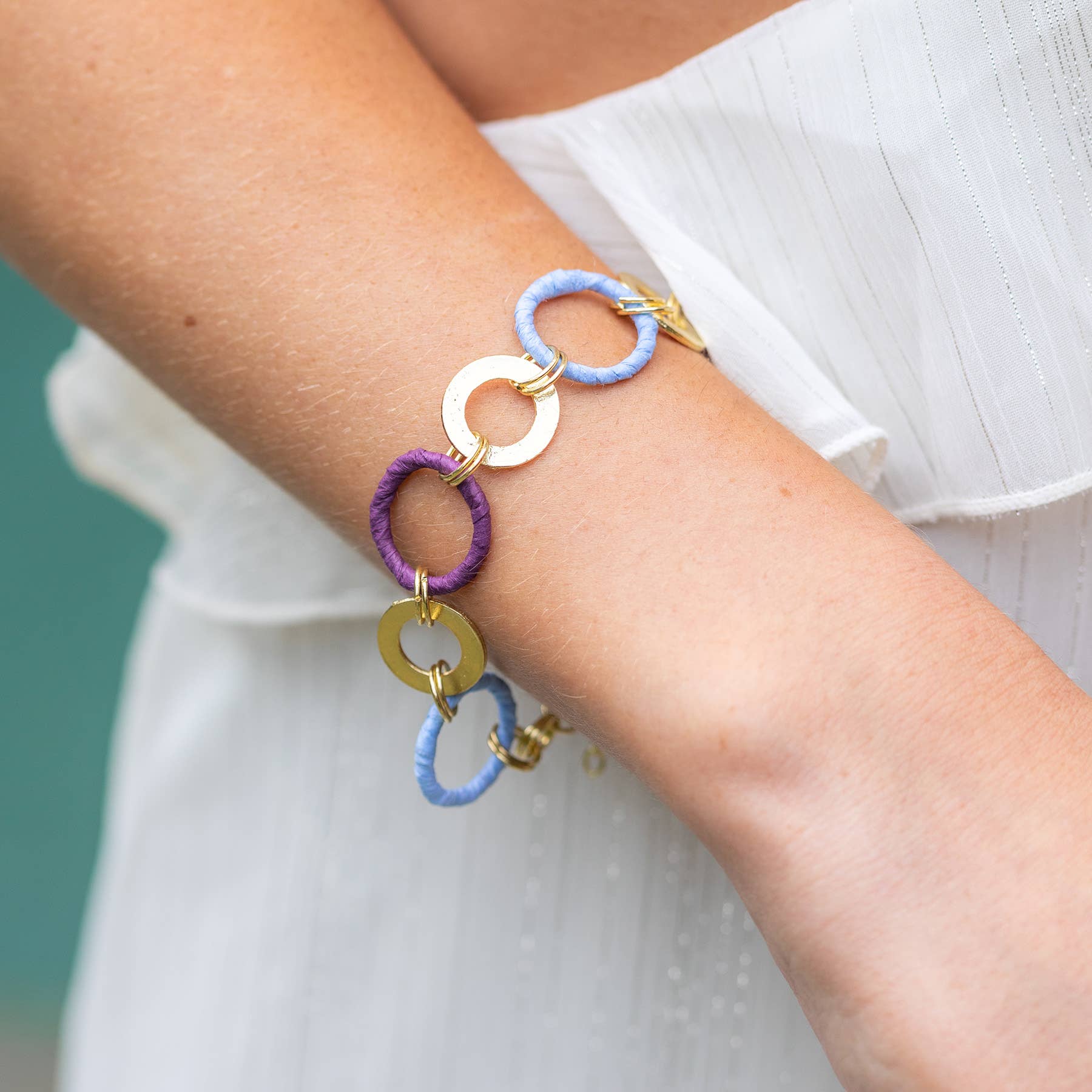 Sachi Raffia Rings Bracelet - Purple Large and Small Rings