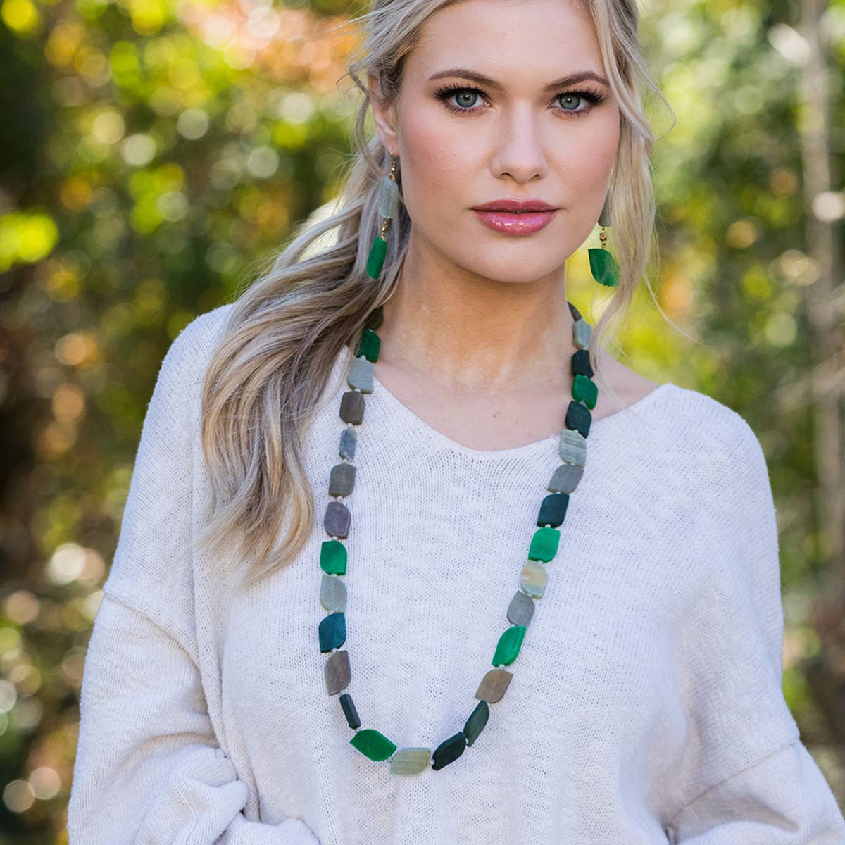 Omala Verdant Collection Necklace - Long Abstract Shapes