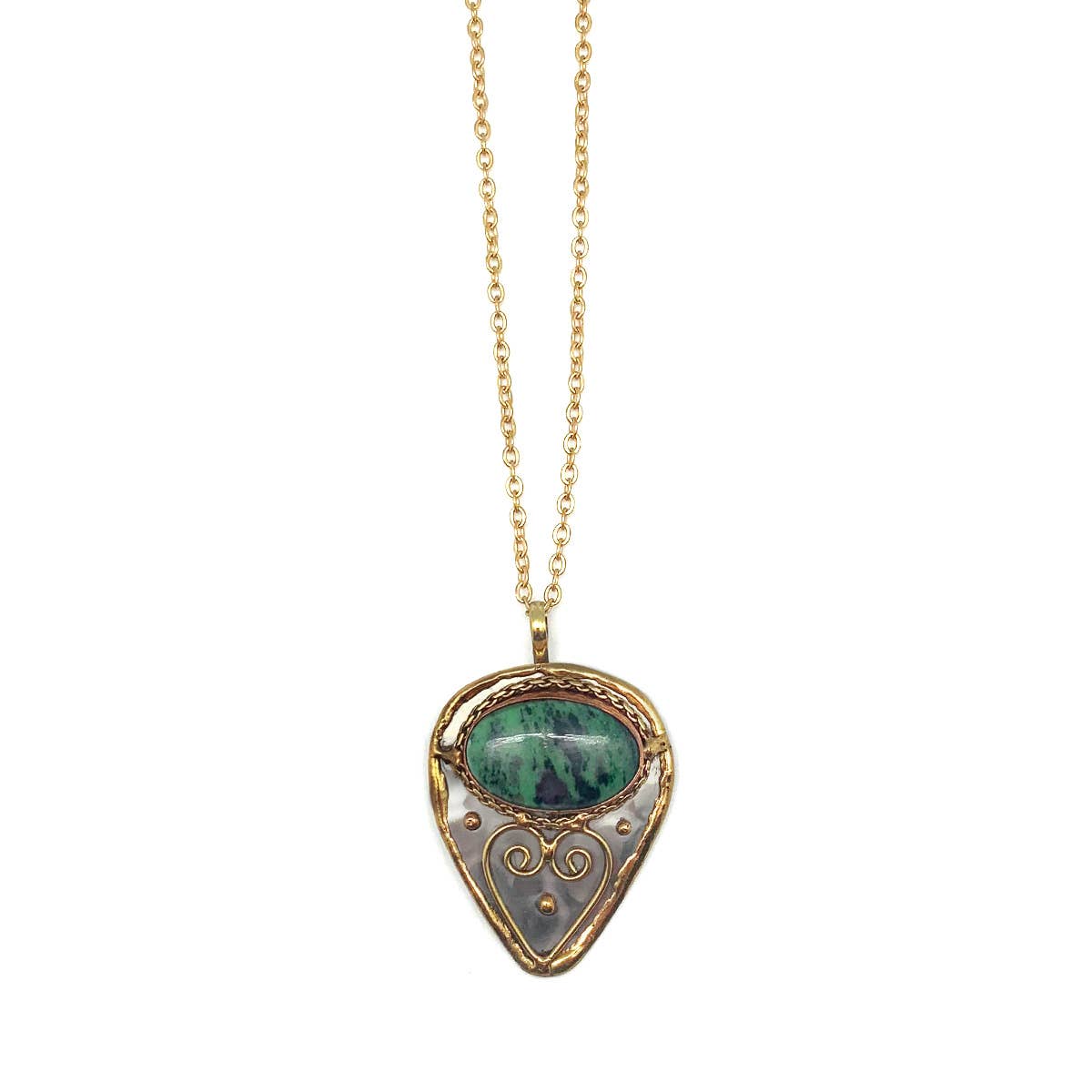 Mixed Metal and  Ruby Zoisite Stone Pendant