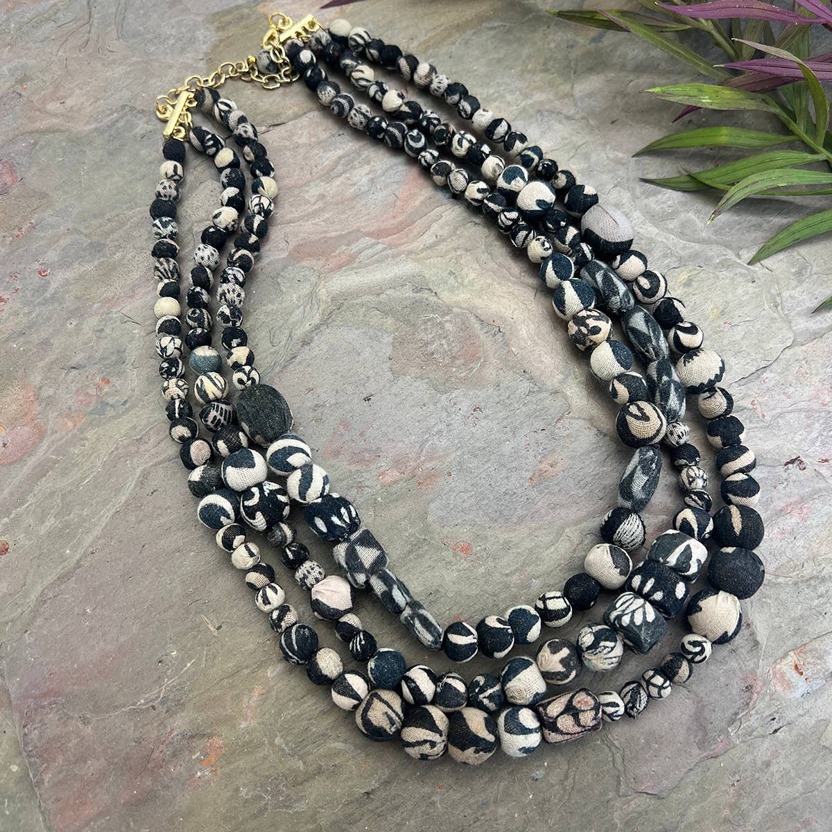 Aasha Trinity Monochrome Kantha beaded Layered Necklace