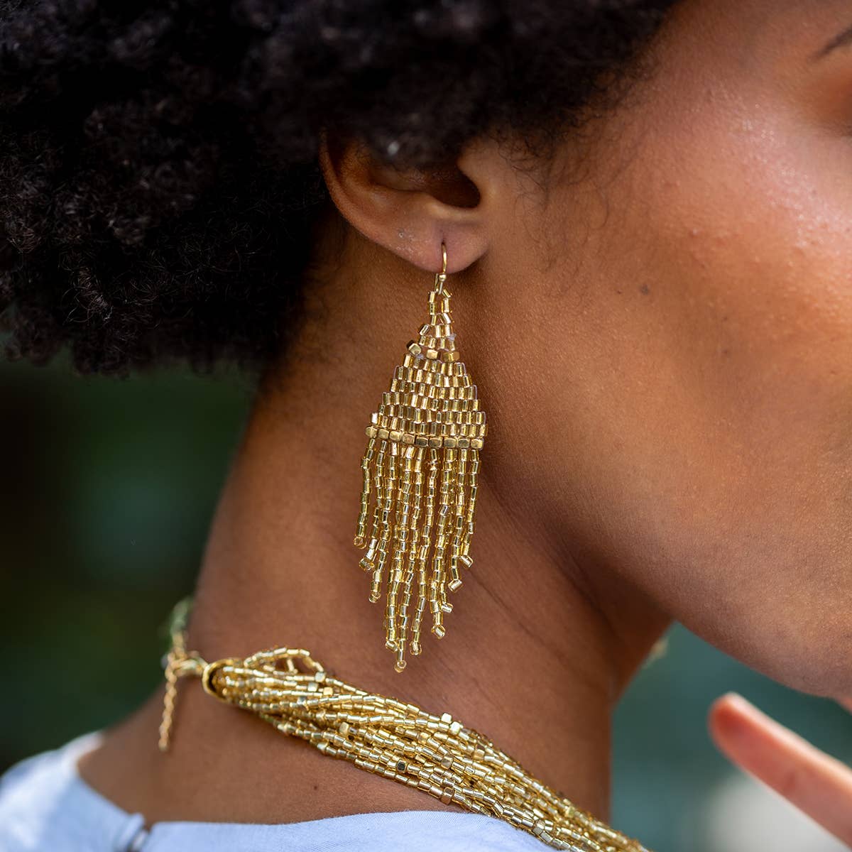 Seedbead Tapered Fringe Earrings - Multiple Color Styles