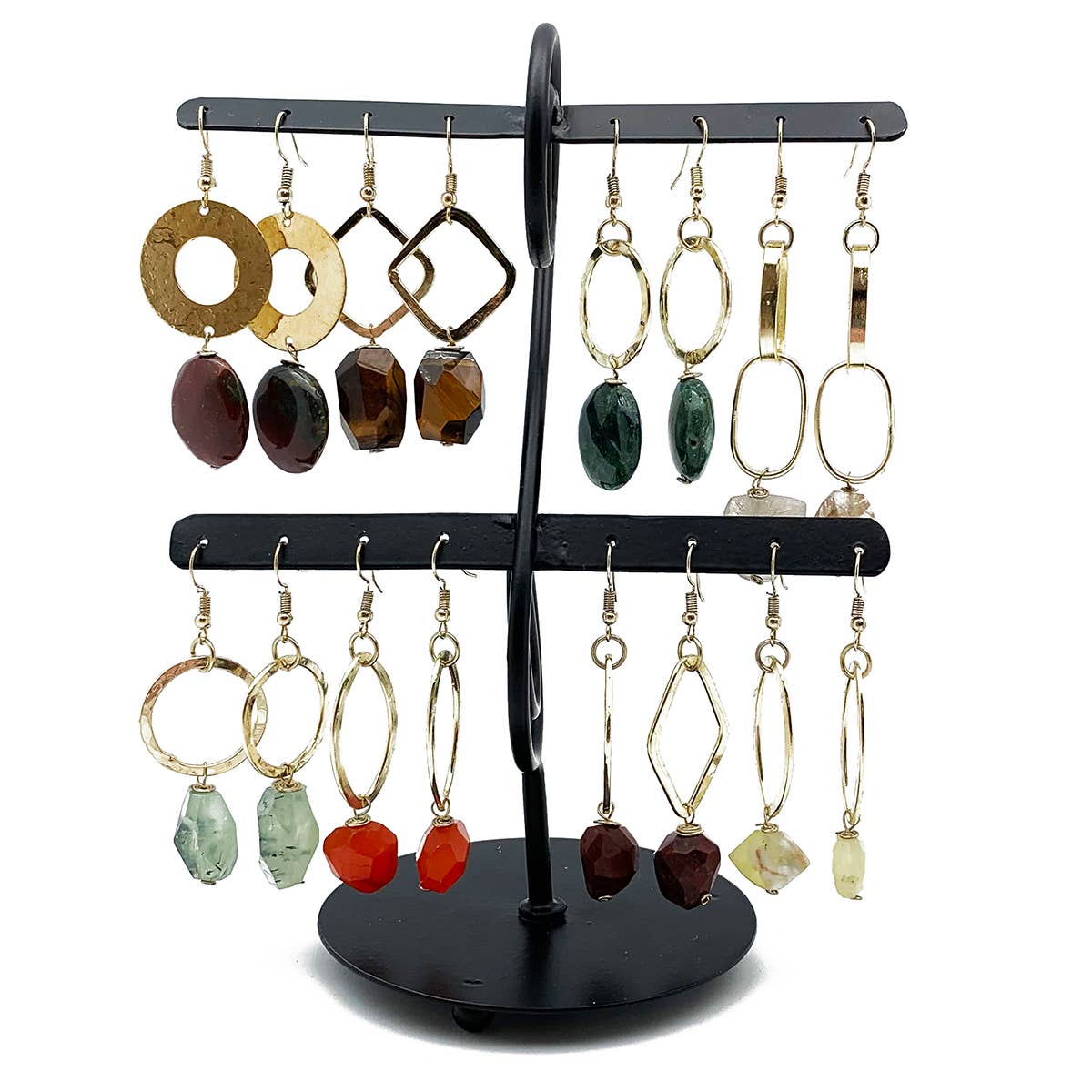 Gold Plated Semi-Precious Stone Long Earrings and Display
