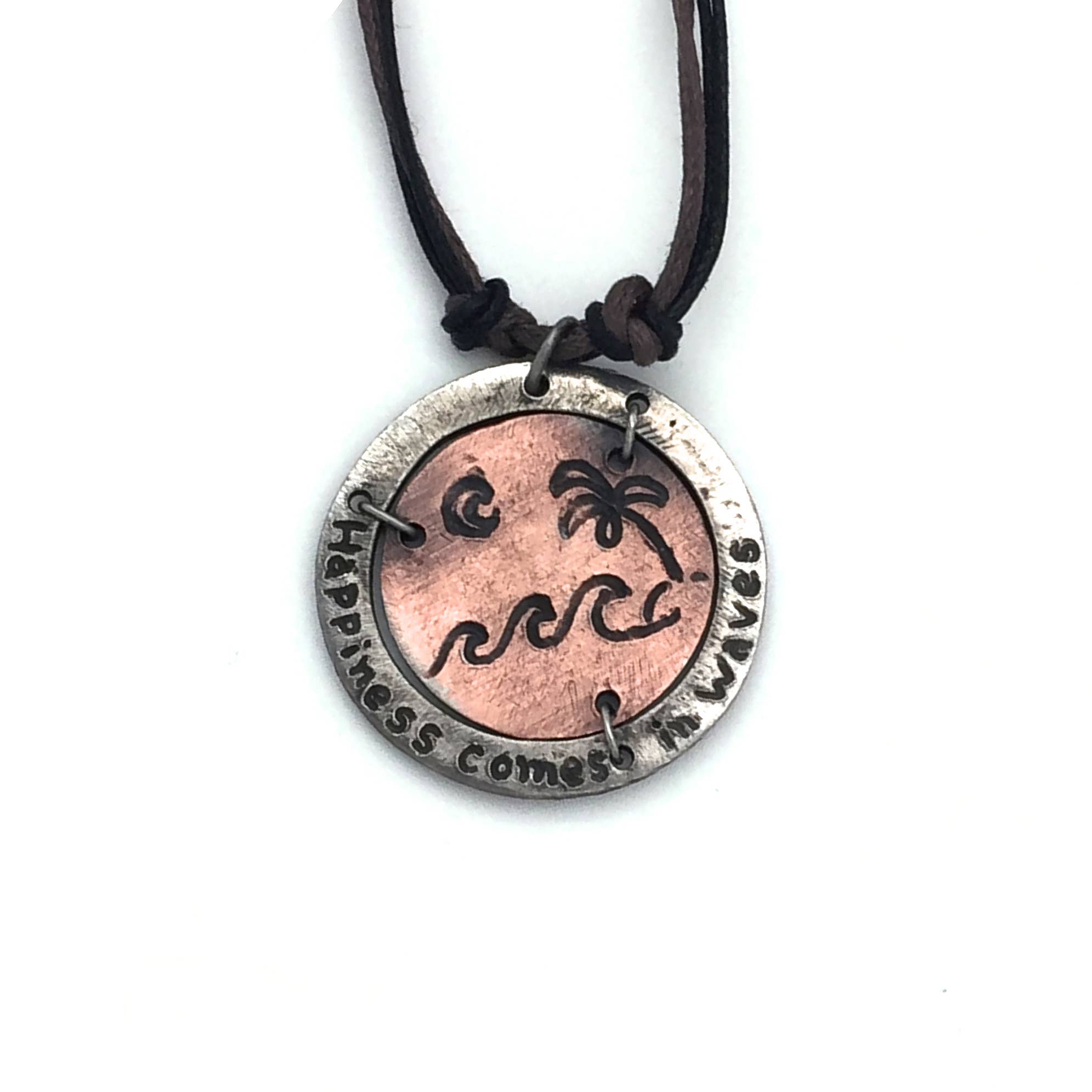 Pewter Necklace - Happiness Comes in Waves