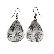 Palm Trees Silver Engraved Earrings