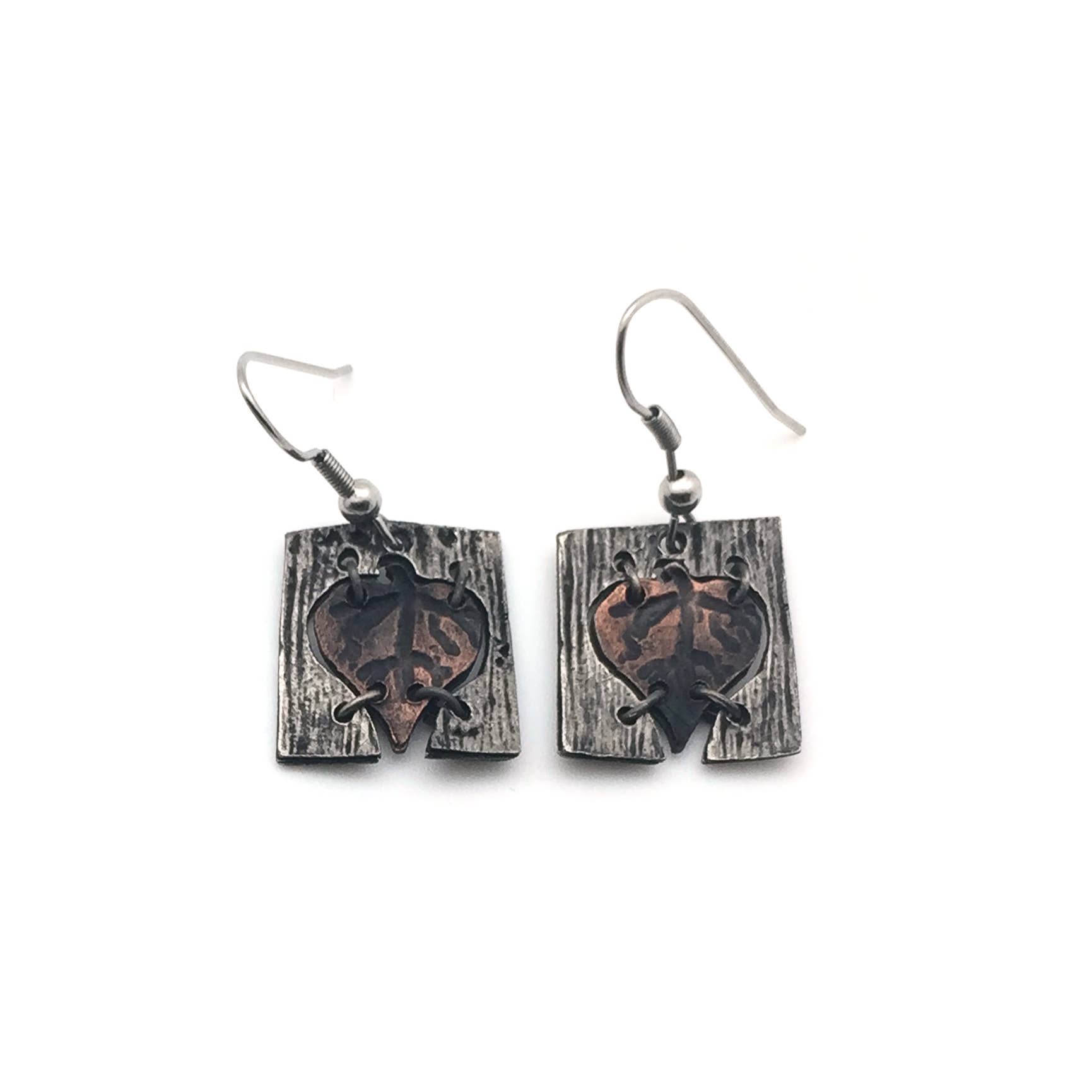 Pewter Earrings - Encased Leaf