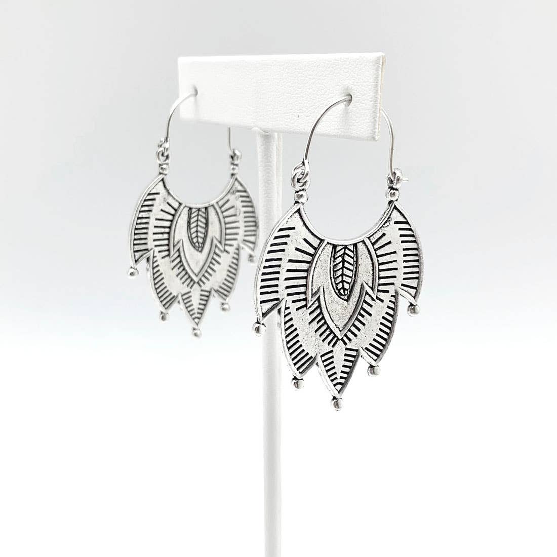 Tanvi Collection Earrings - Silver Striped Pointed Curves