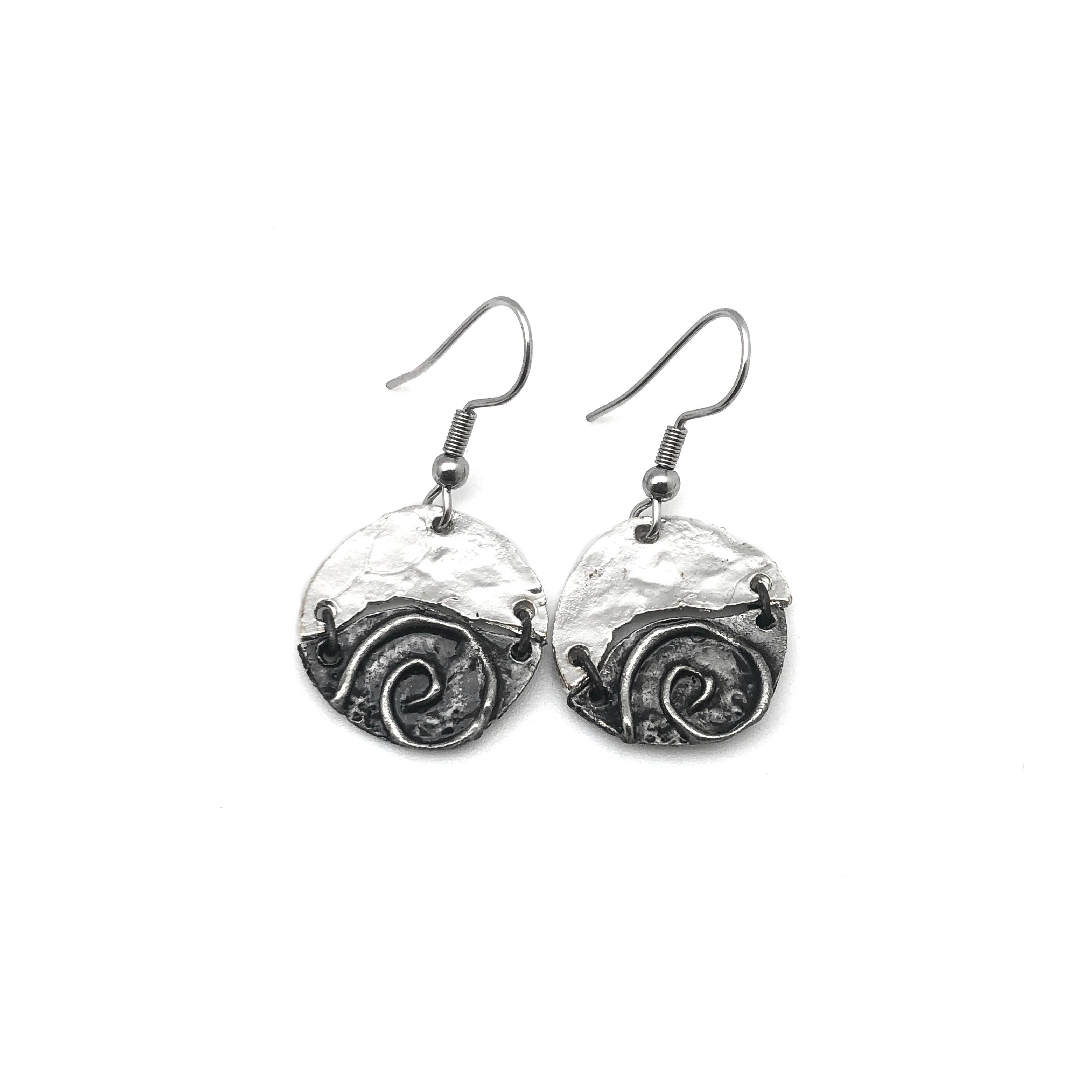 Pewter Earrings - Circle with Spiral