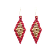Seed Bead Diamond Shaped Earrings - Magenta