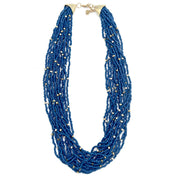 Seed Bead Multi-Strand Bib Necklace - Blue
