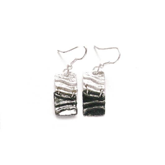 Pewter Earrings - Wavy Rectangle