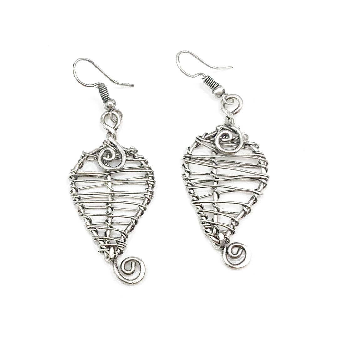 Banjara Wire Wrapped Silver Leaf Earrings