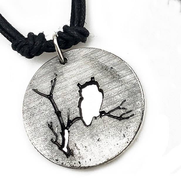 Pewter Necklace - Owl on Branch