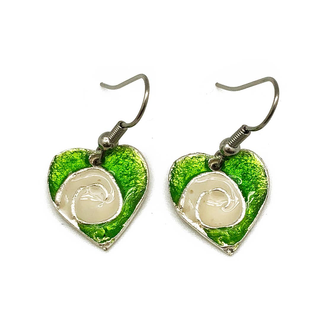 Pewter Earrings with Color Enamel - Light Green/Cream