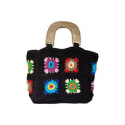 Laya Black Cotton Crochet Small Top Handle Mini Bags