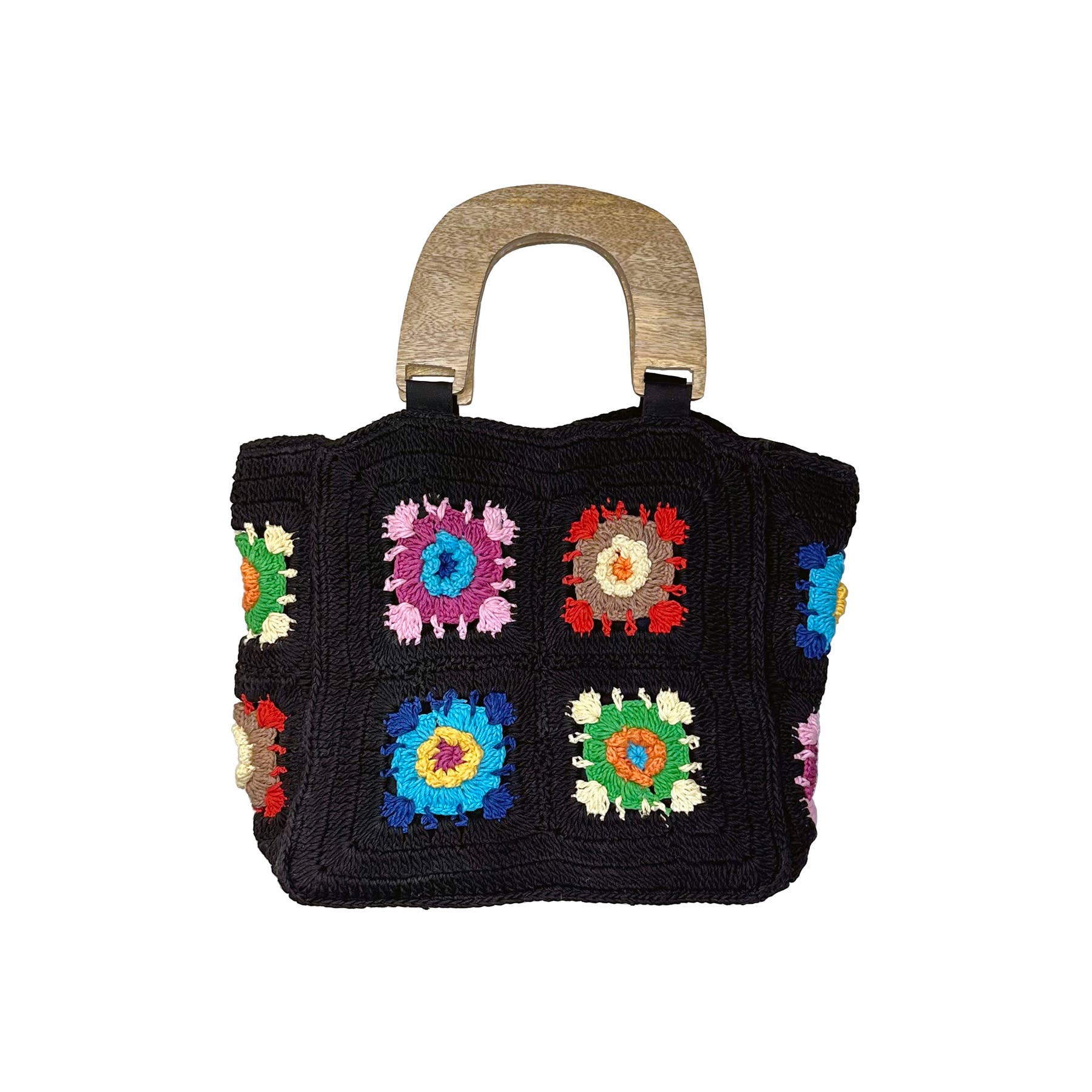 Laya Black Cotton Crochet Small Top Handle Mini Bags