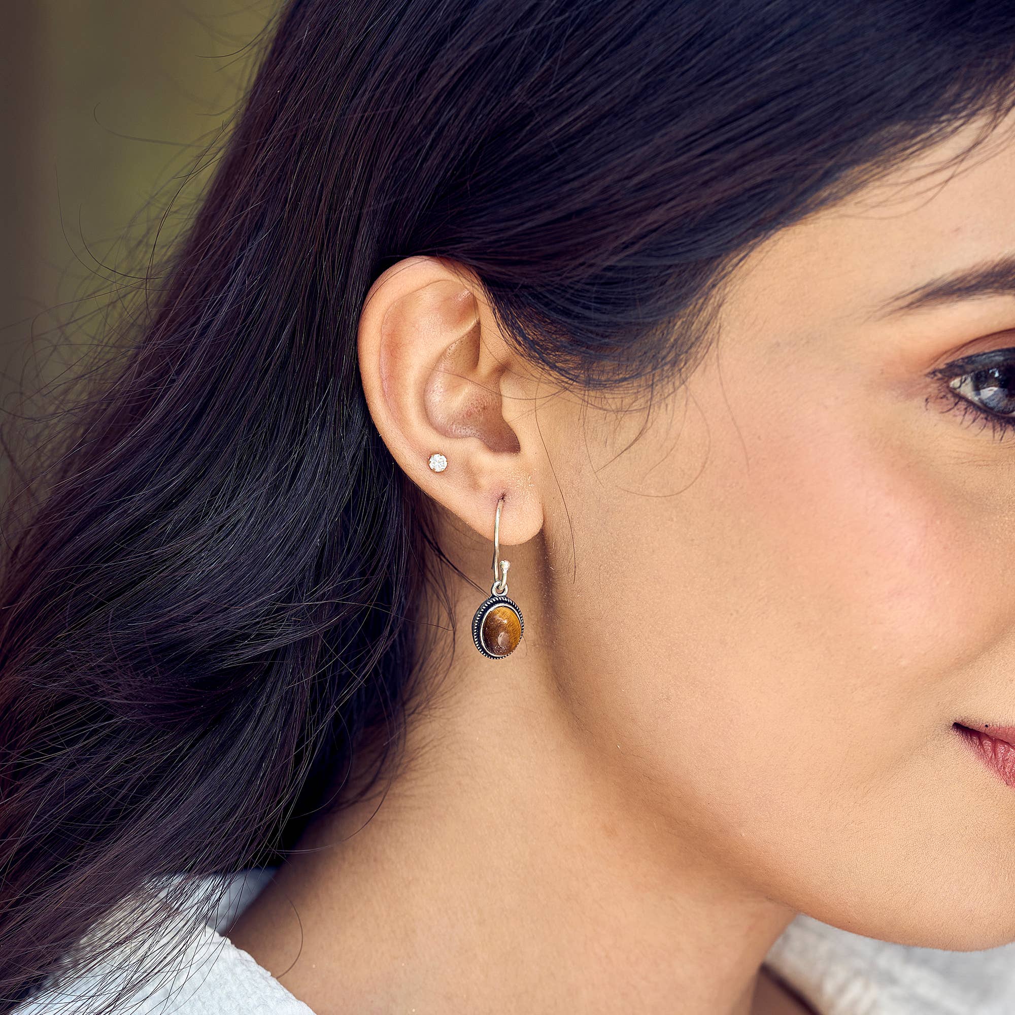 Handcrafted Semiprecious Small Stone Earrings - Tigereye