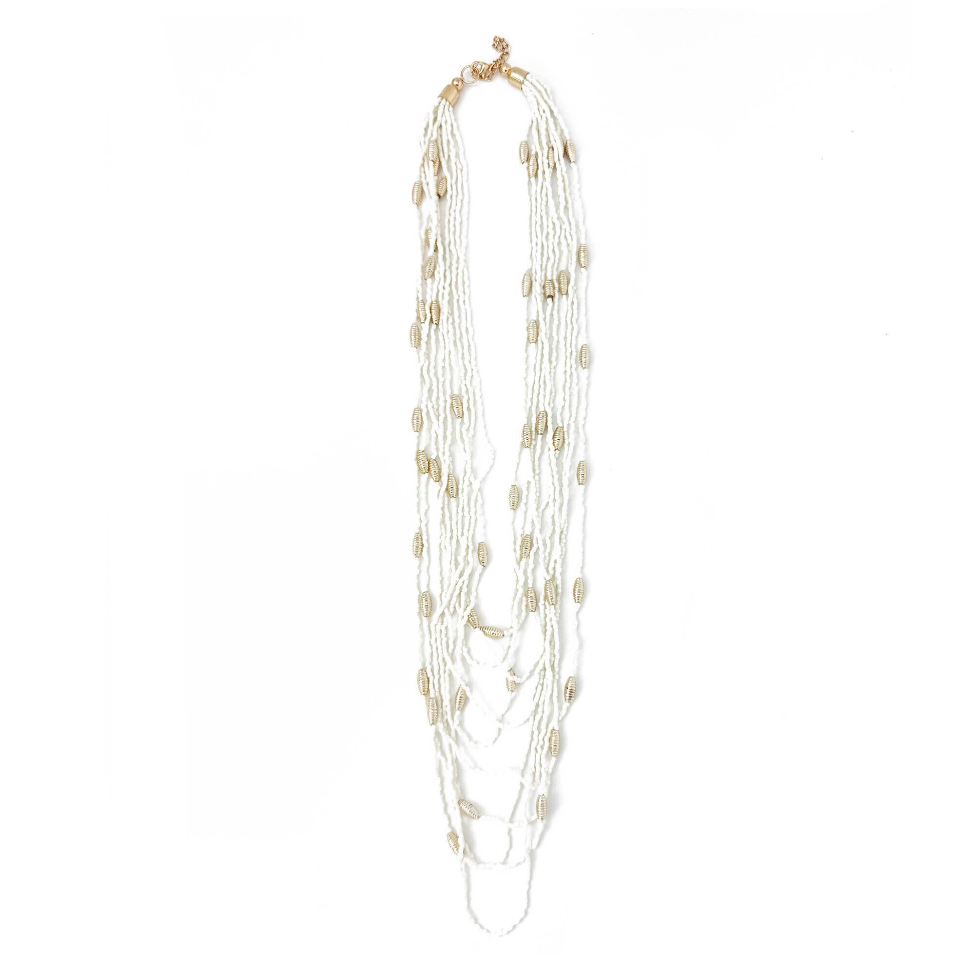 Seed Bead Multi-Strand Necklace - White