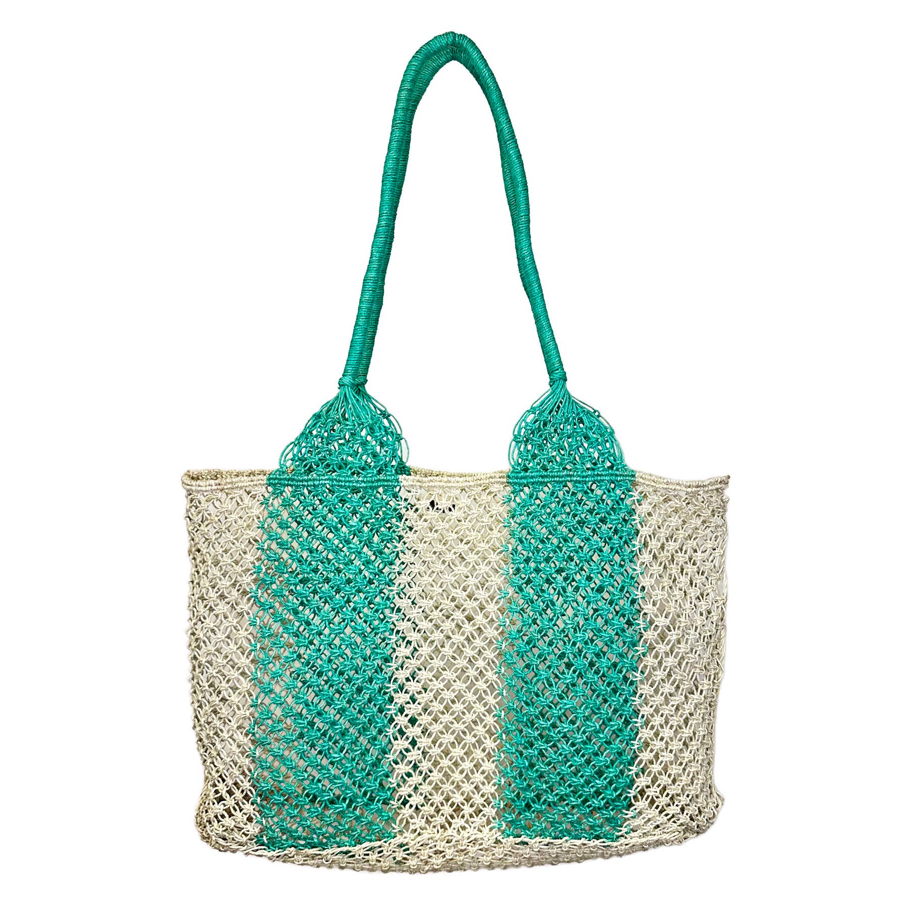 Ariel Woven Jute Striped Beach Bags - Green