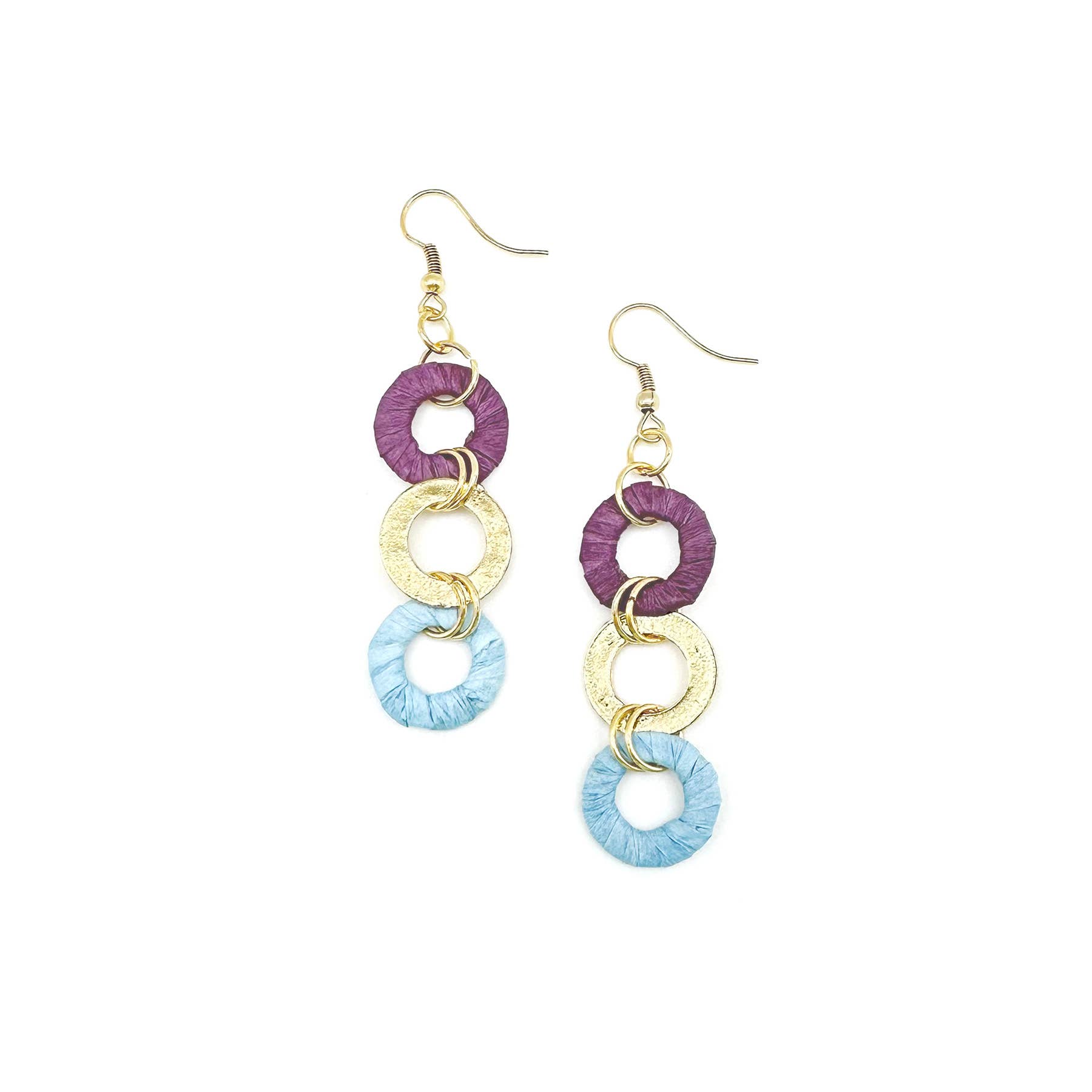 Sachi Raffia Rings Earrings - Purple and Blue Small Rings