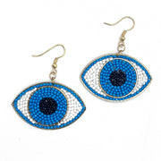 Seed Bead Evil Eye Earrings - Blue