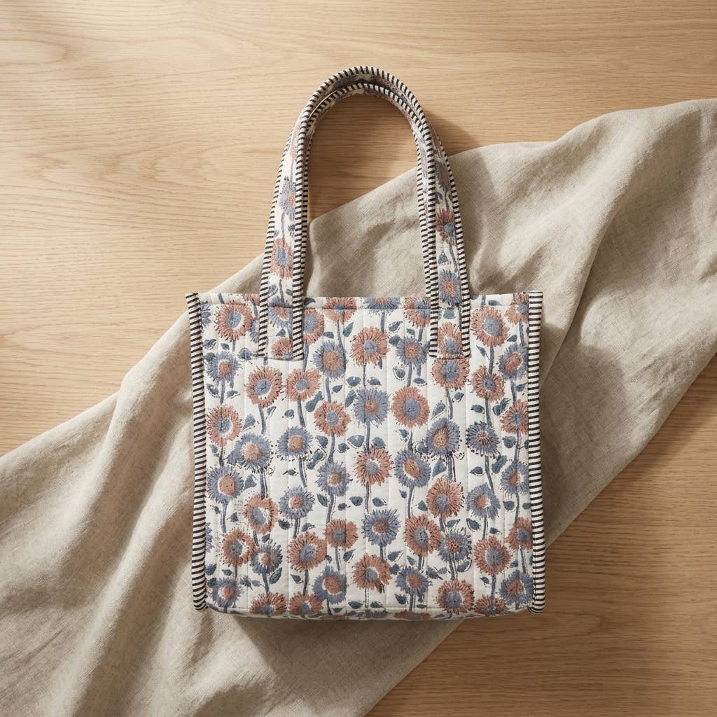 Daisy Fields Block-Printed Quilted Mini Tote