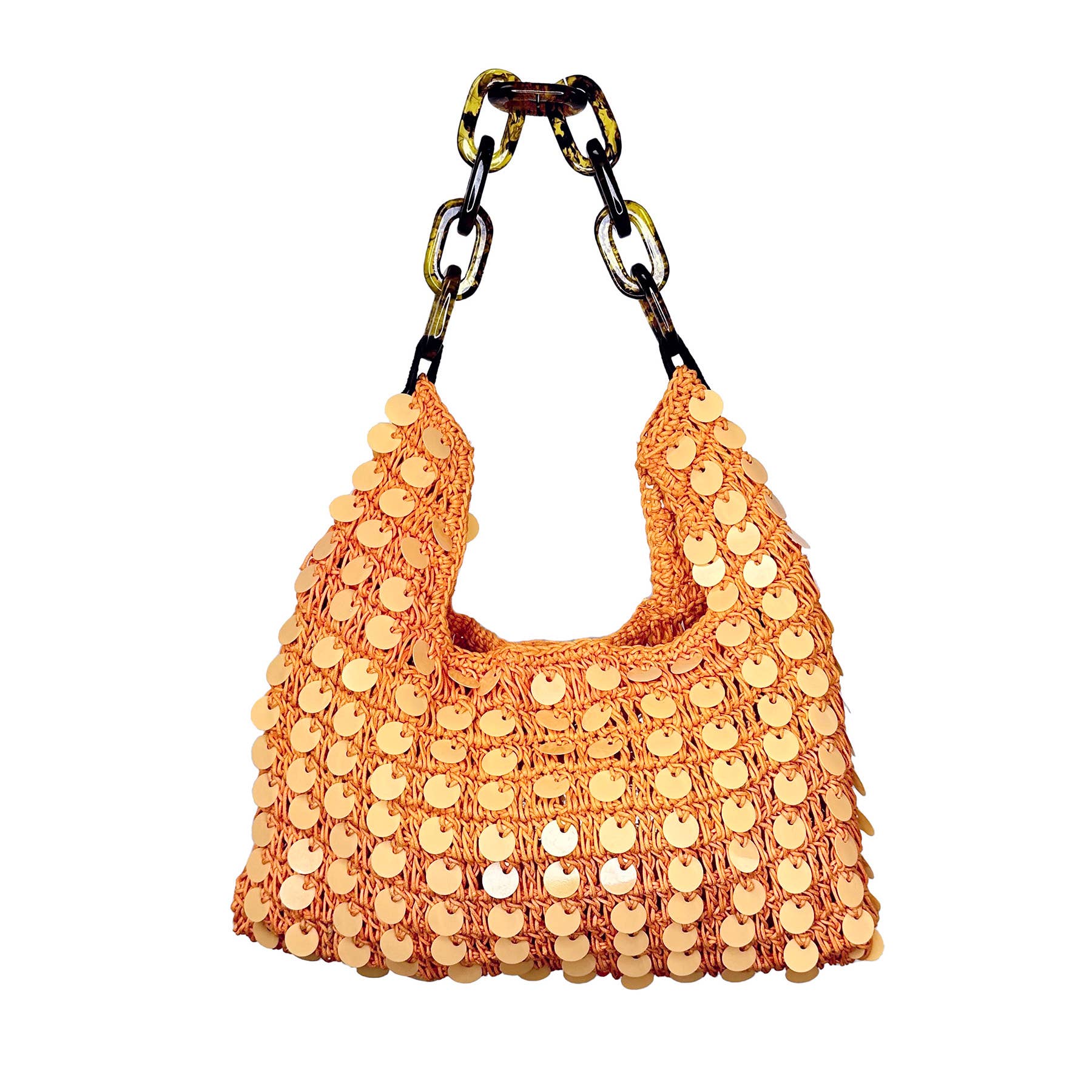 Mia Cotton Purse With Sequins and Chain Handle - Orange