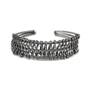 Basketweave Antique Silver Narrow Wire Flat Cuff
