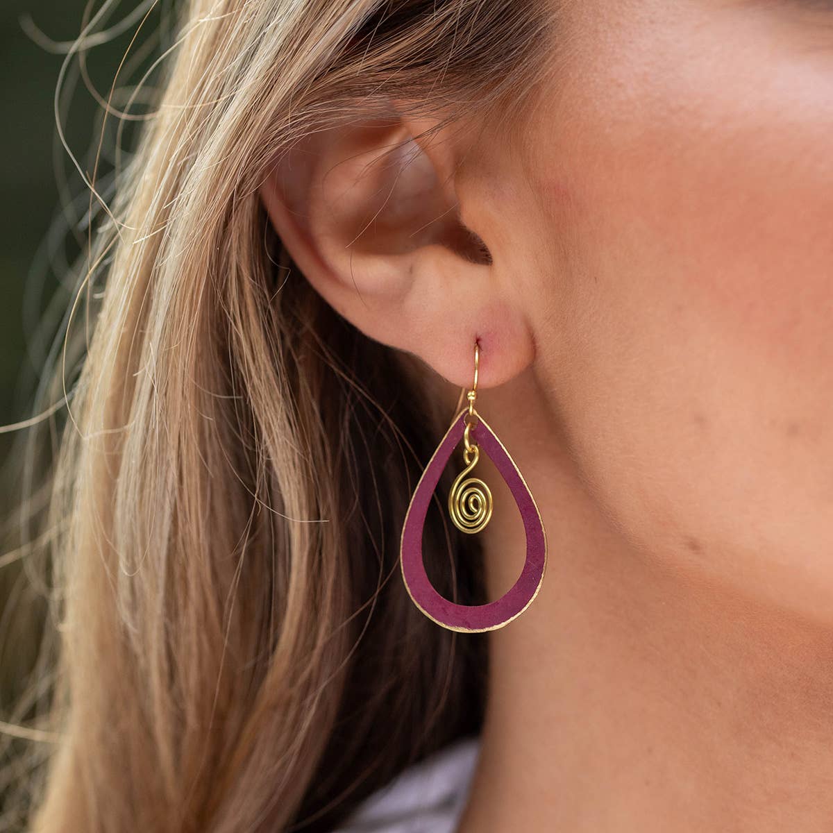 Brass Patina Earrings - Maroon Cut out Gold Swivel