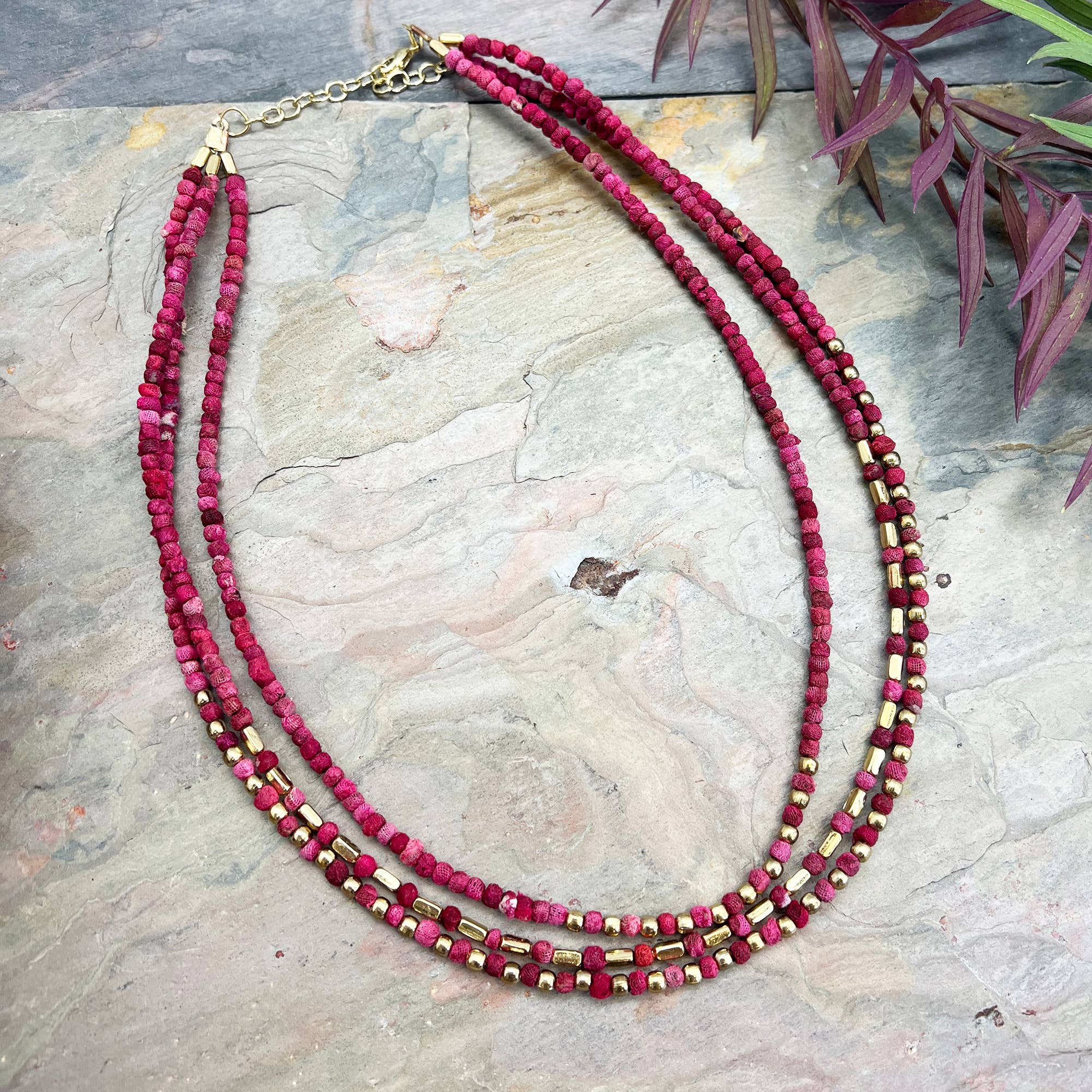 Aasha Glimmer Blush Kantha Layered & Handcrafted Necklace