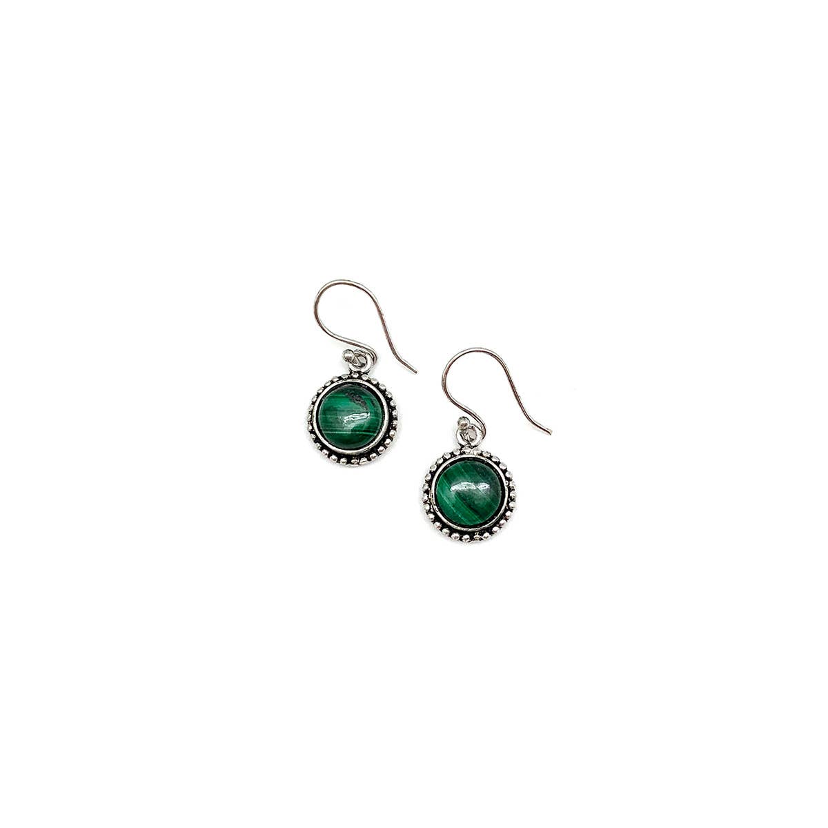 Handcrafted Semiprecious Small Stone Earrings - Malachite