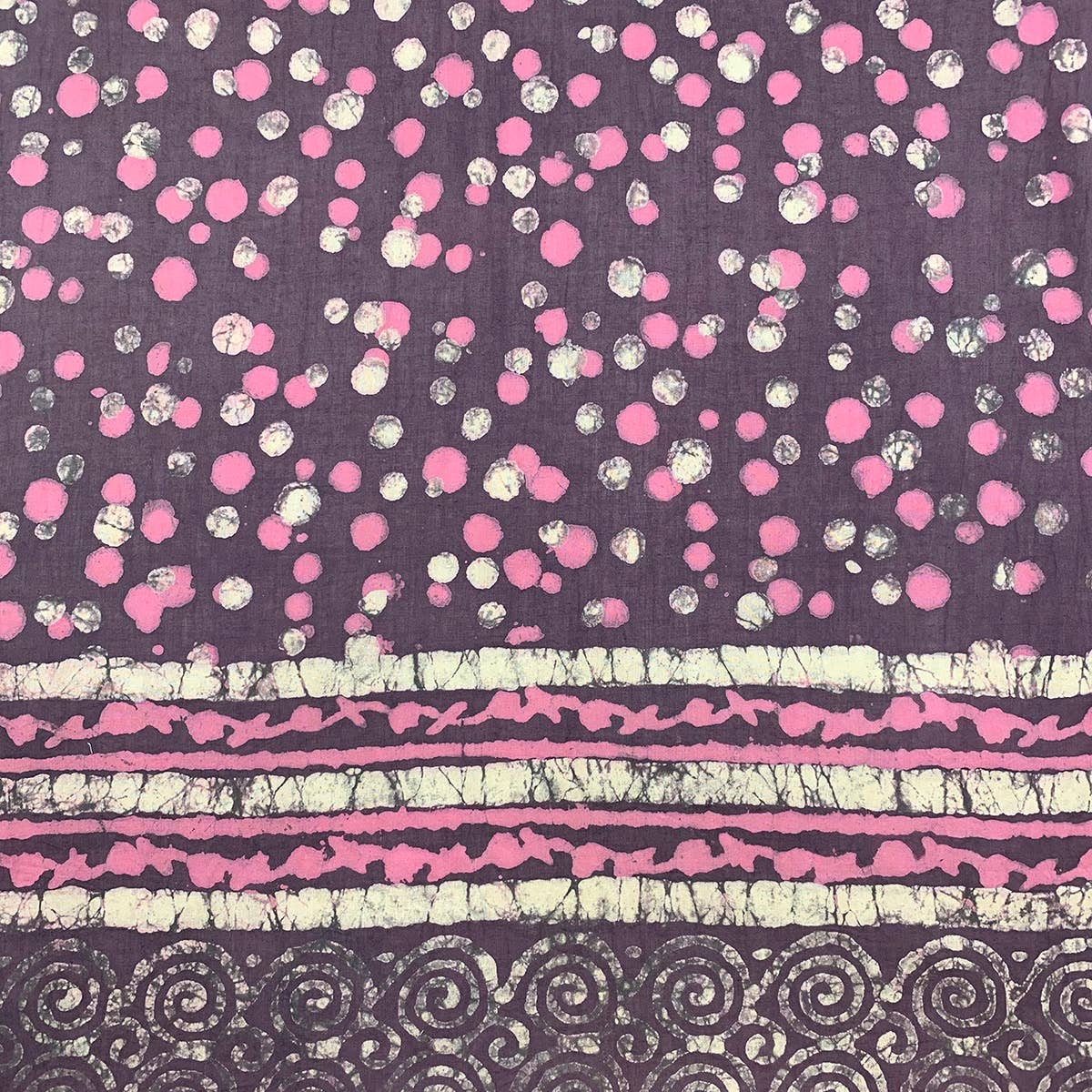 Block Printed Cotton Scarf - Purple with Pink and White Dots