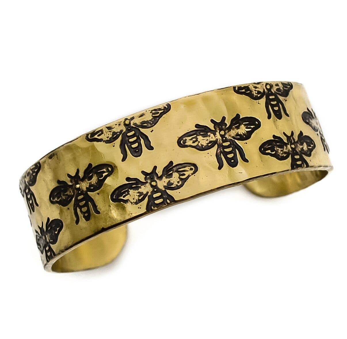 Bees Brass Engraved Cuff Bracelet