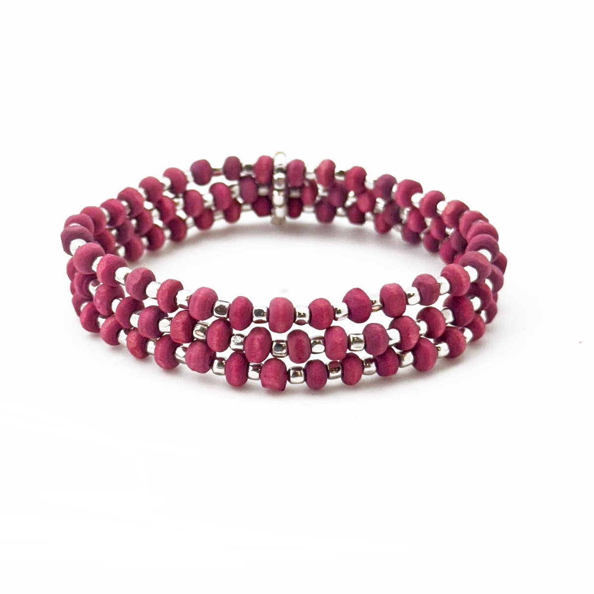 Sachi Wood Bead Wrap Bracelet - Fuschia