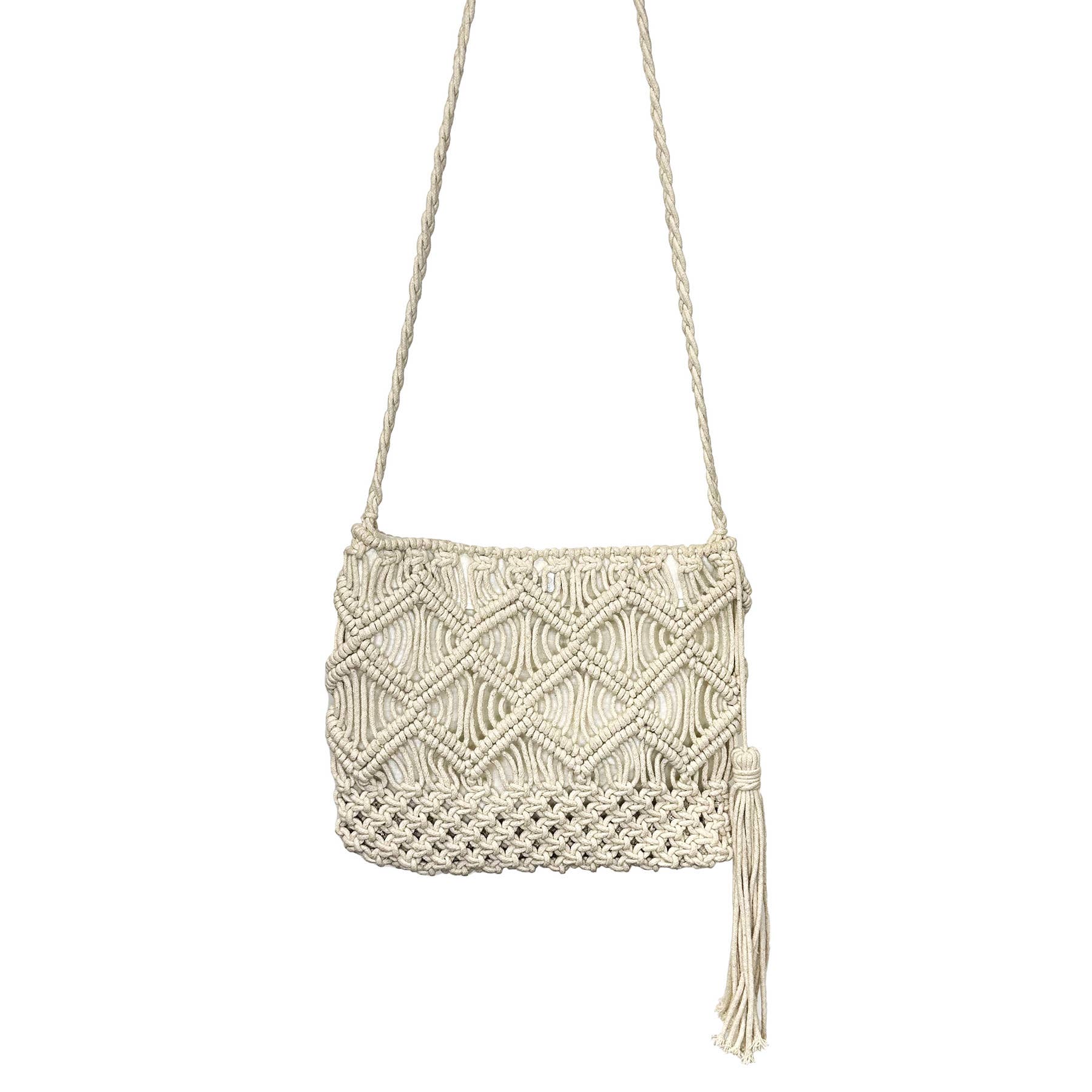 Adira Woven Cotton Crossbody Macrame Bags - Ivory