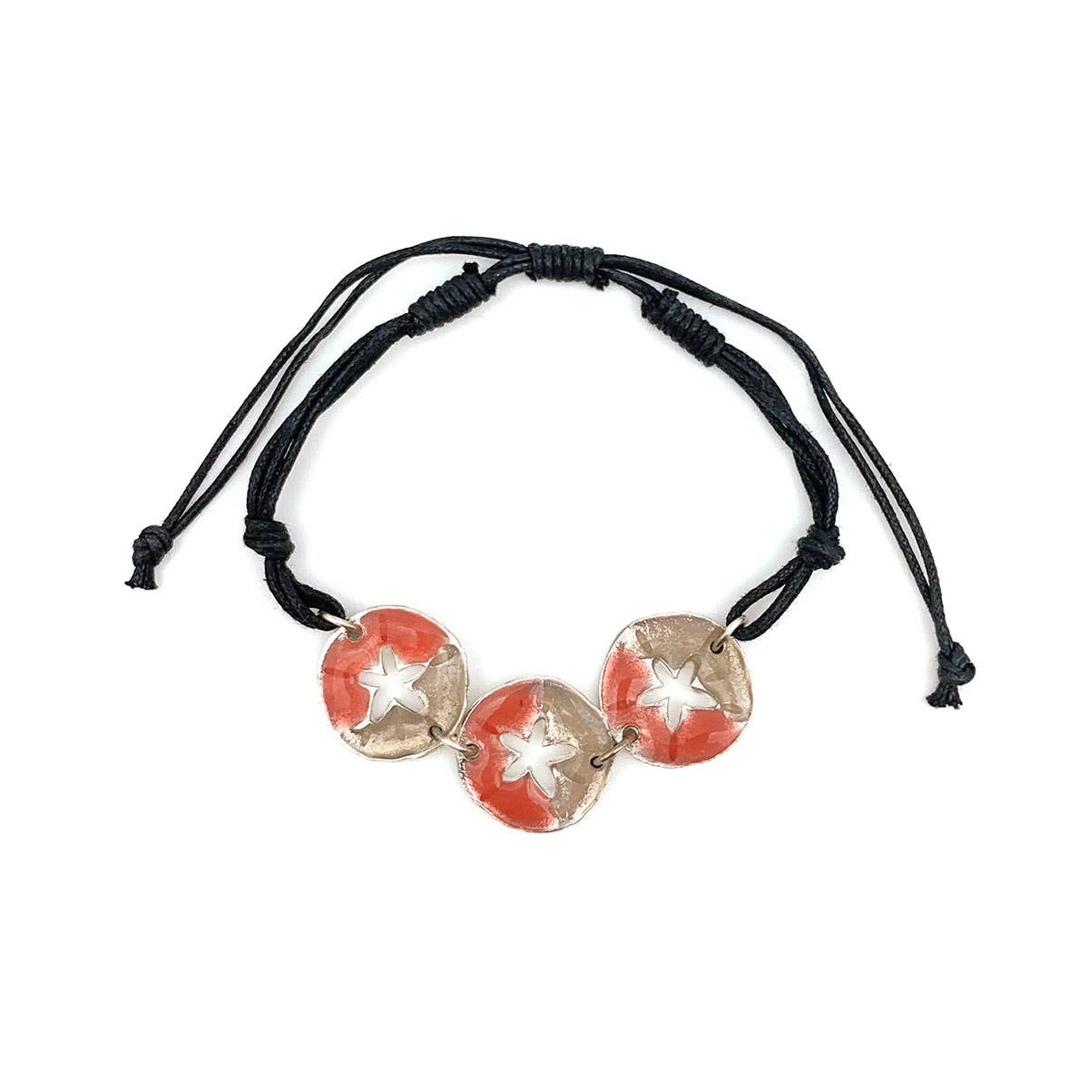 Pewter Bracelet with Color Enamel - Coral/Pearl Sand Dollar