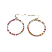 Seed Bead Hoop Earrings - Pink and Orange