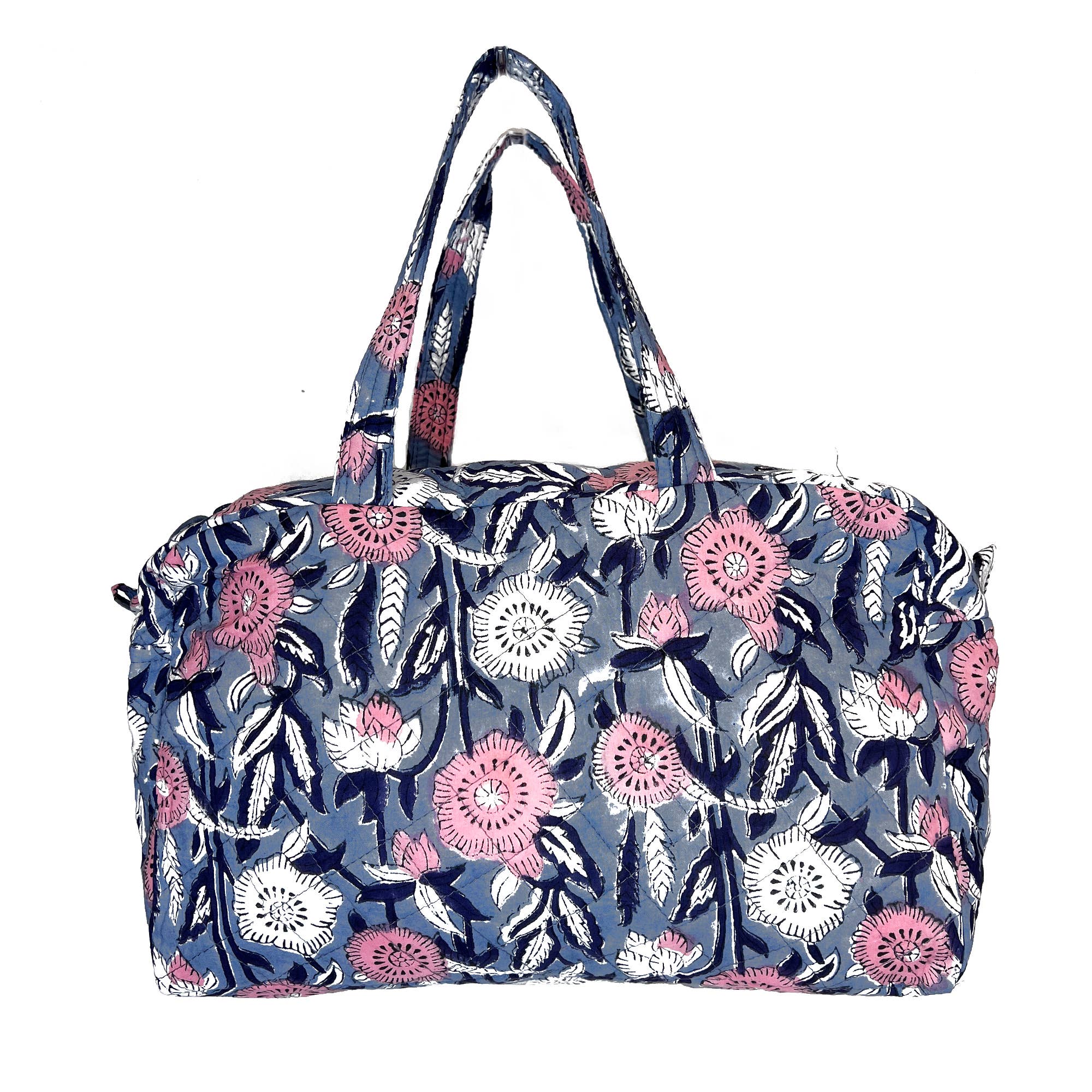 Midnight Blossoms Large Travel Bag - Block Printed Cotton
