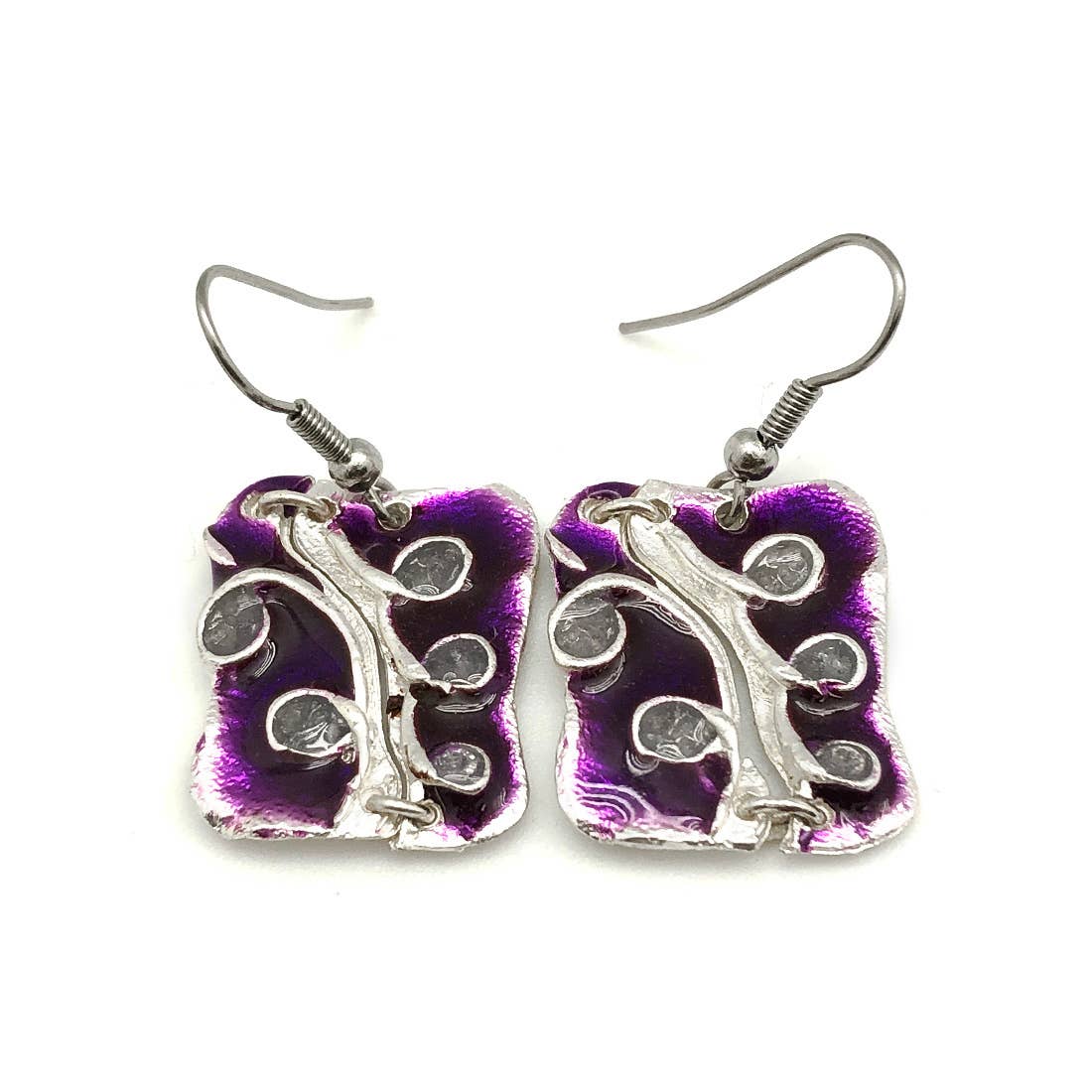 Pewter Earrings with Color Enamel - Purple/Grey