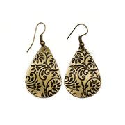Floral Ornate Brass Engraved Earrings