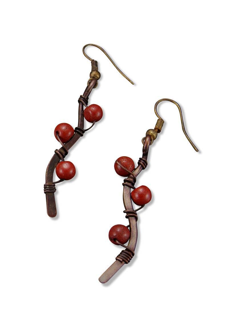 Banjara Copper Vine Earrings with Red Coral