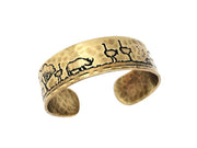 Rhino and Ostrich Brass Engraved Cuff Bracelet