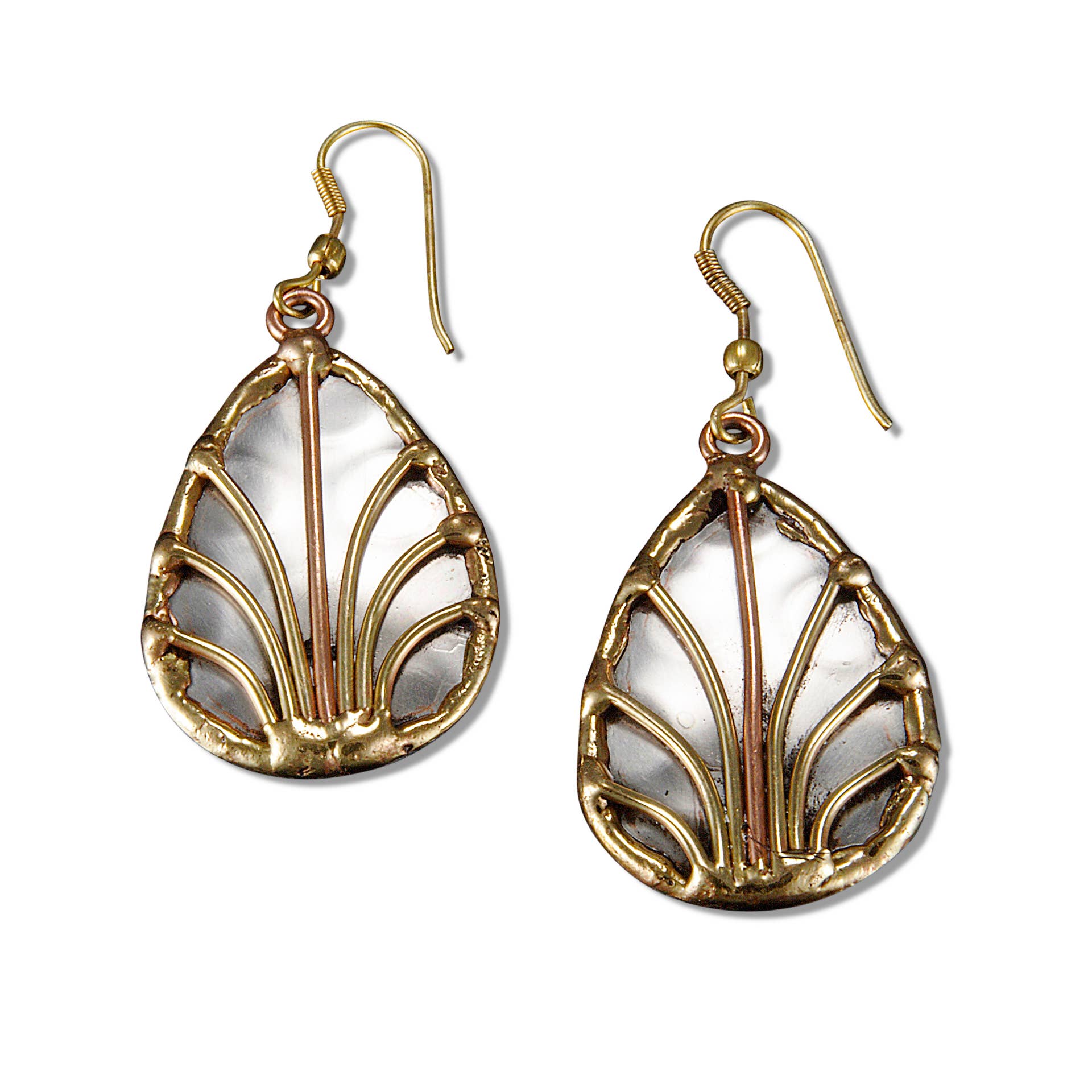Mixed Metal Earrings - Fanned Leaf