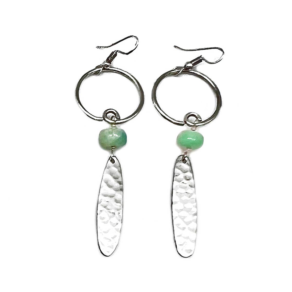 Banjara Earrings - Hammered Silver and Amazonite Beads