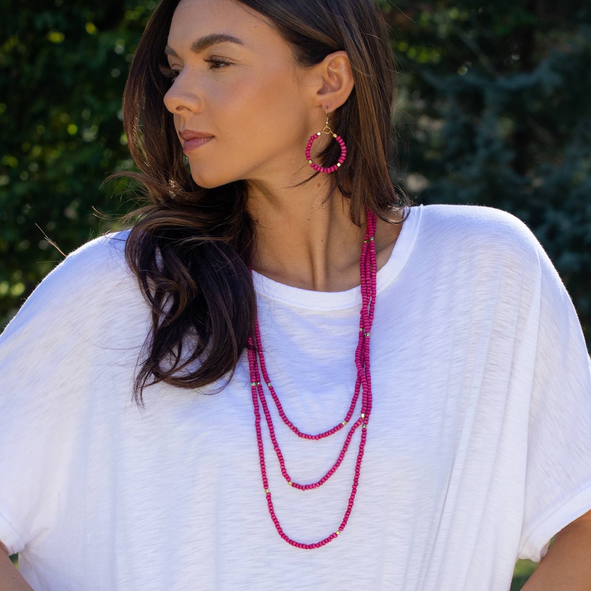 Sachi Chromatic Hues - Fuschia Long Multi-Strand Necklace