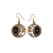 Mixed Metal and Black Onyx Stone Earrings
