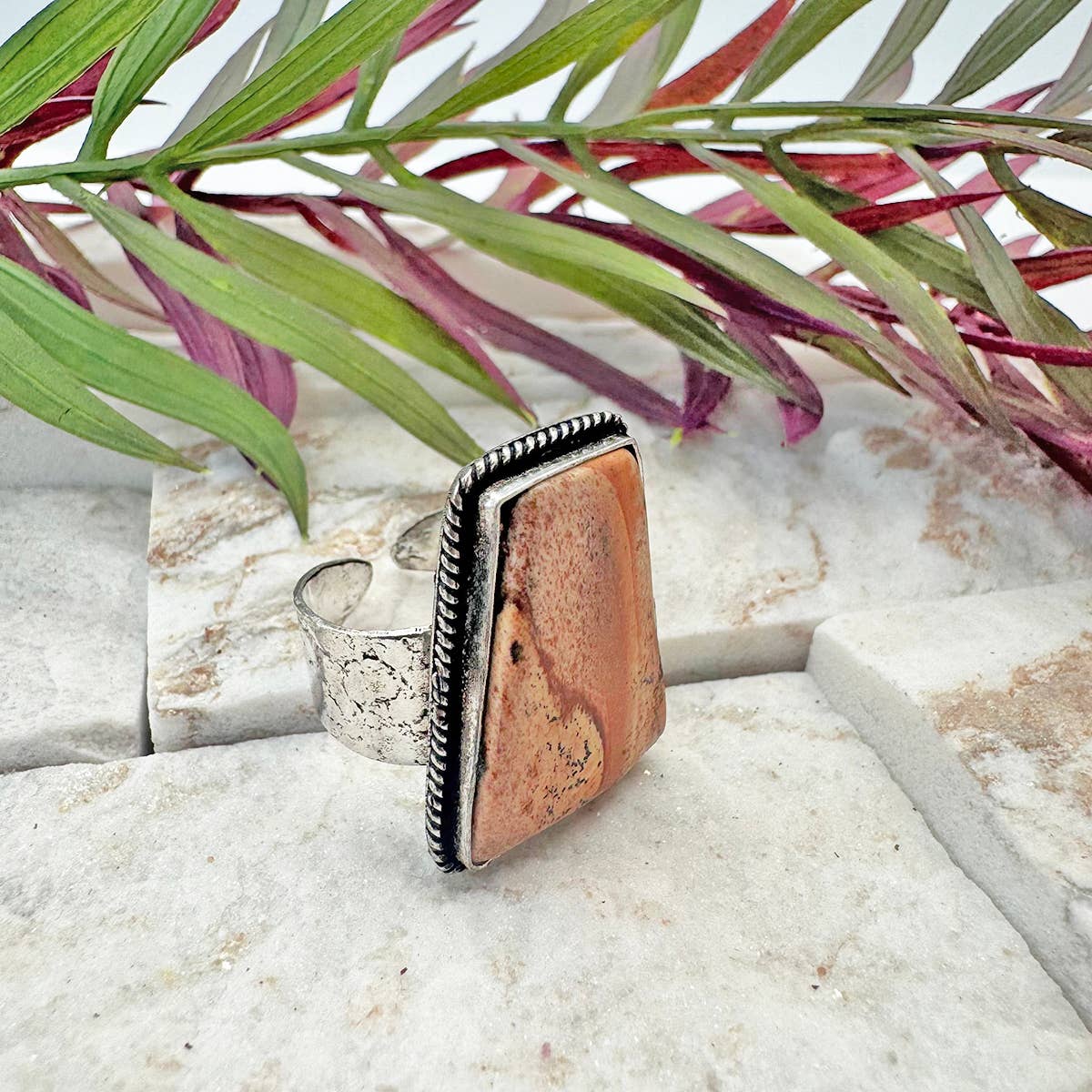 Handcrafted Kashi Semiprecious Stone Ring - Picture Jasper