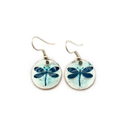 Pewter Earrings with Color Enamel - Dragonfly in Teal/Aqua