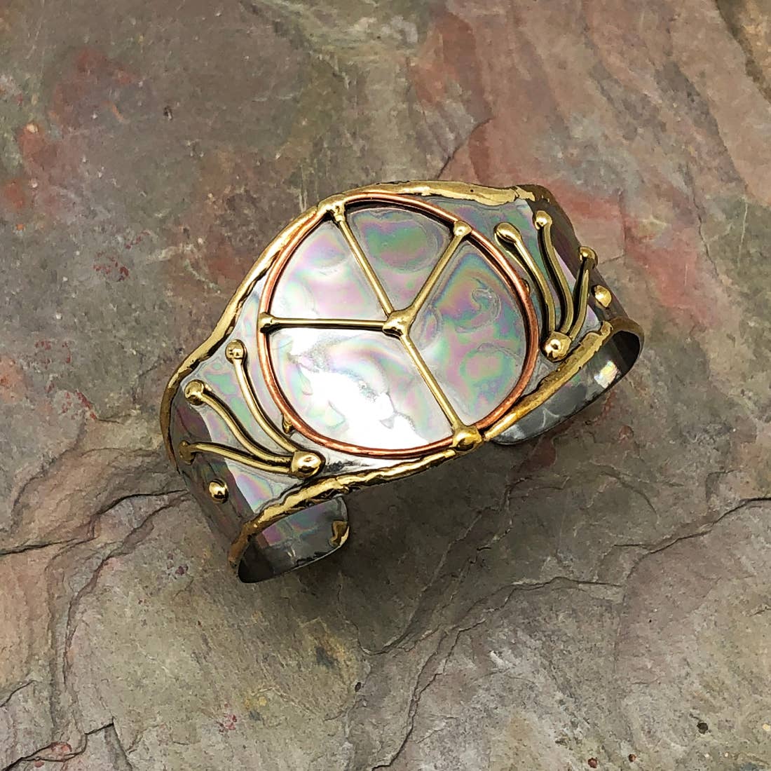 Mixed Metal Cuff Bracelet  - Peace Sign